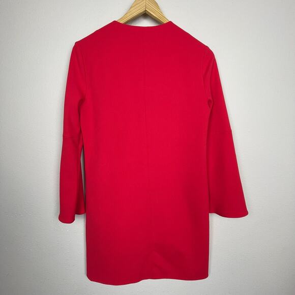 Tibi Red Bell Sleeve Sheath Dress Size 0 Ponte Knit Round Neck Knee Length - Picture 4 of 6